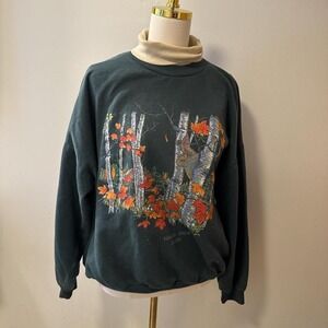 Vintage Worldpro Niagara Falls Canada Nature Green Mock Sweatshirt Sz Women's XL